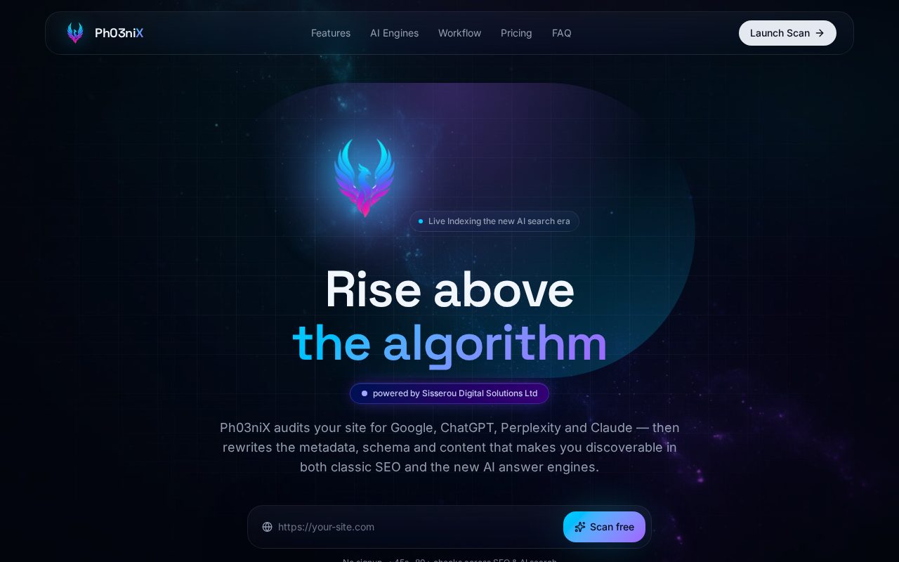 Ph03niX SEO & AI Search — live site preview