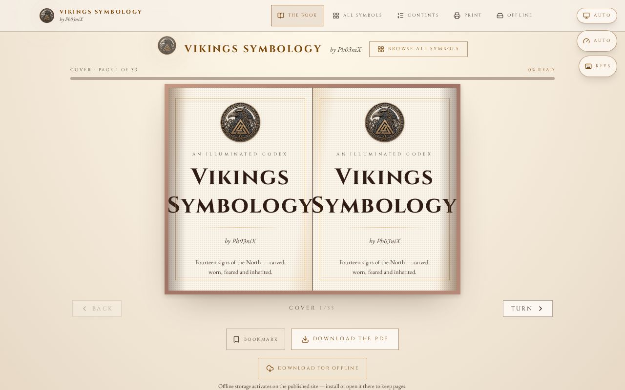 Viking Lore Unveiled interface preview — Interactive ebook of Viking symbols, a websites product built with React, TypeScript, Vite