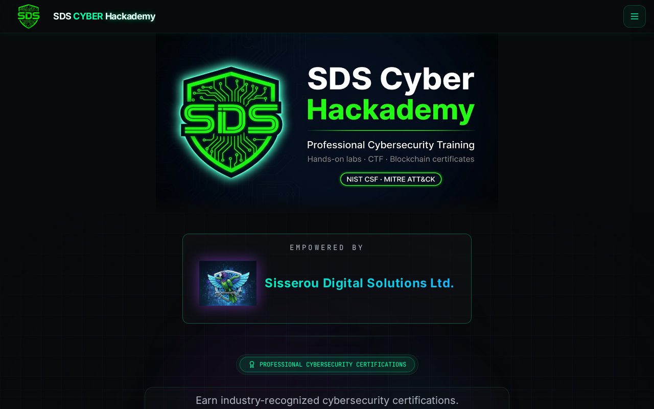 SDS Cyber Hackademy — live site preview