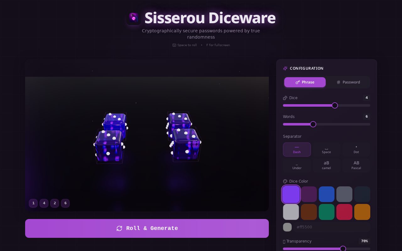 Diceware Dream — live site preview