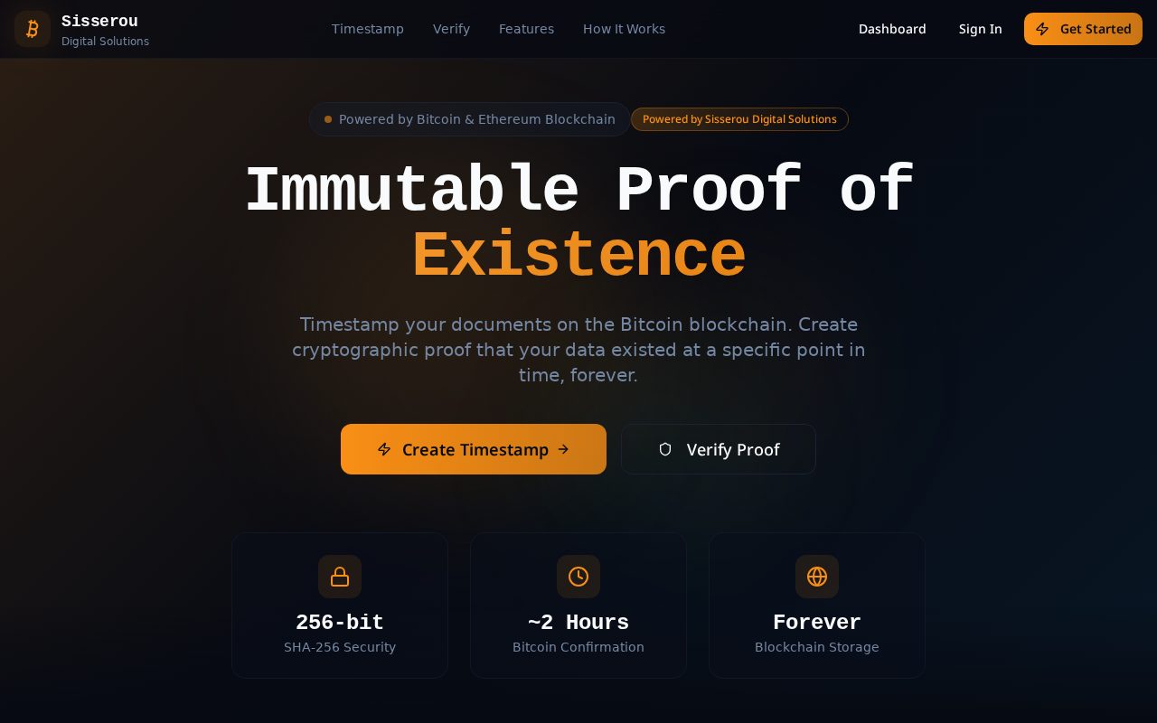 Sisserou Timestamp — live site preview